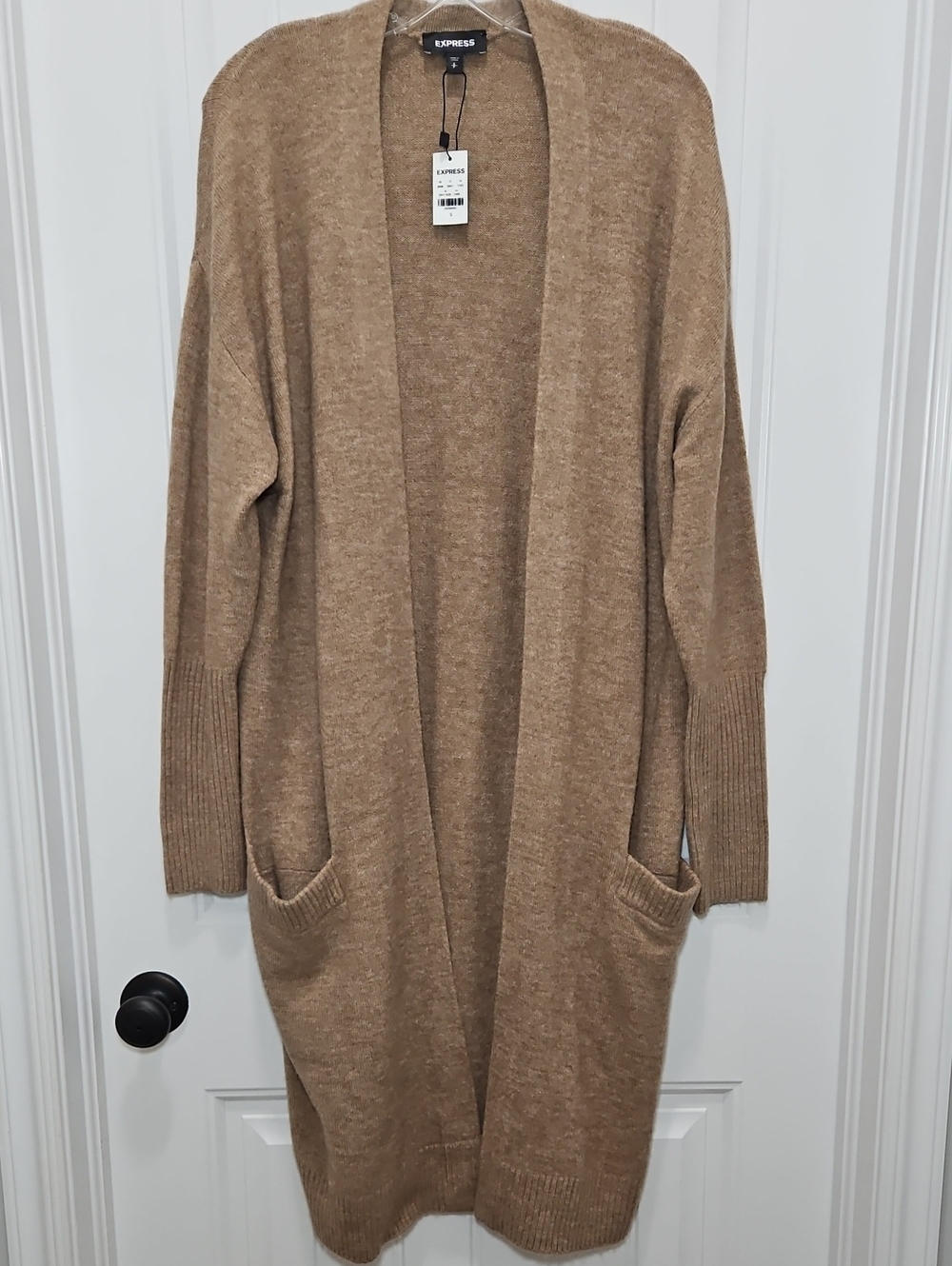 Express Long Open Front Pocket Cardigan Camel Taupe Color New Small Women's